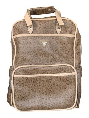 Guess Mocha Brown Lottie Monogram Print Travel Diaper Bag Backpack
